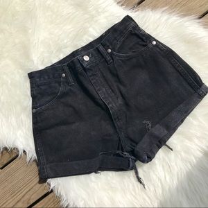 Black denim high waisted short